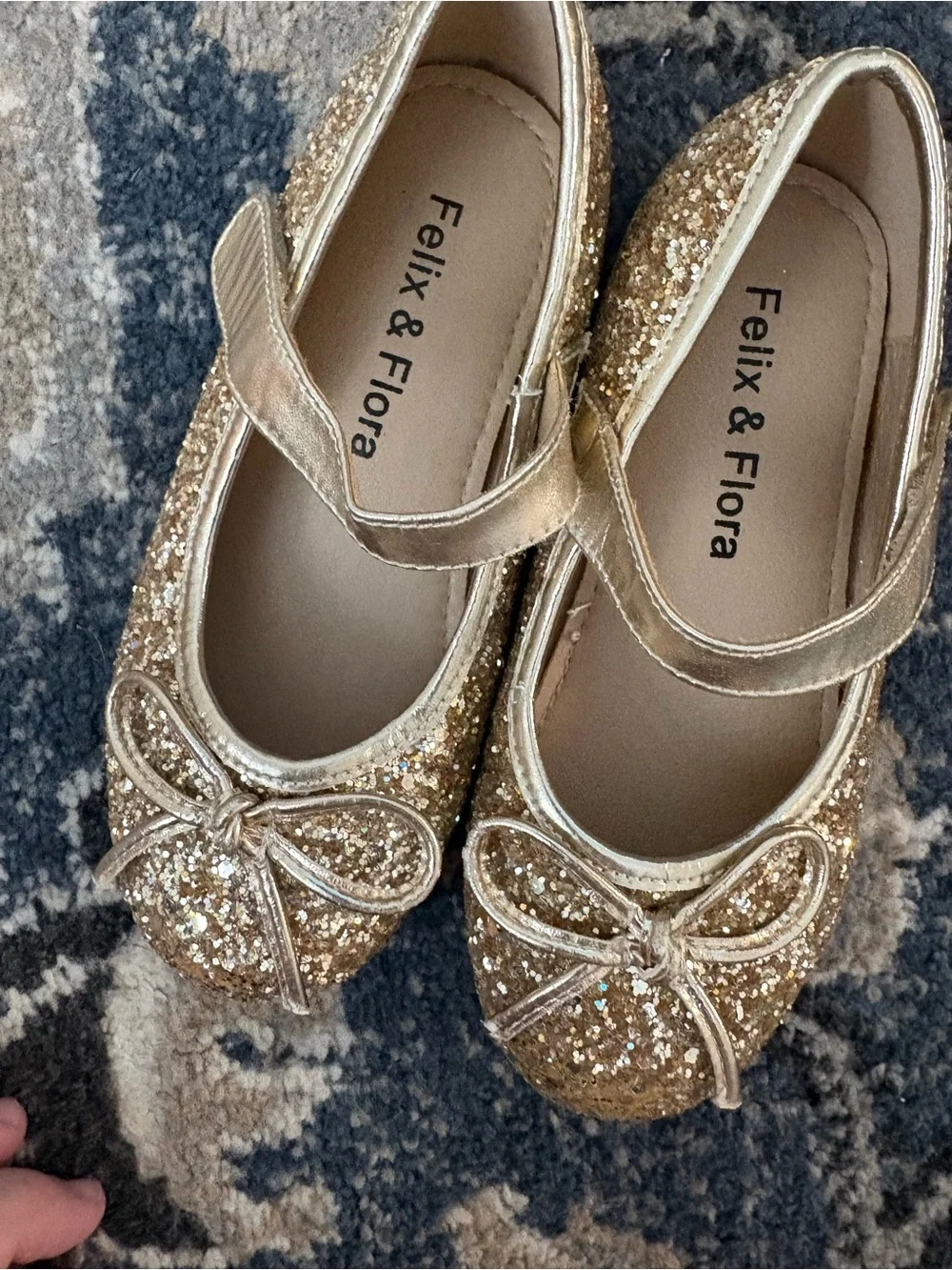 Felix & Flora Toddler Girls' Gold Glitter Bow Mary Janes
